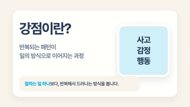 강점이 반복되는 사고 감정 행동 패턴으로 드러나는 과정을 핵심 문장으로 설명한 비스타 썸네일